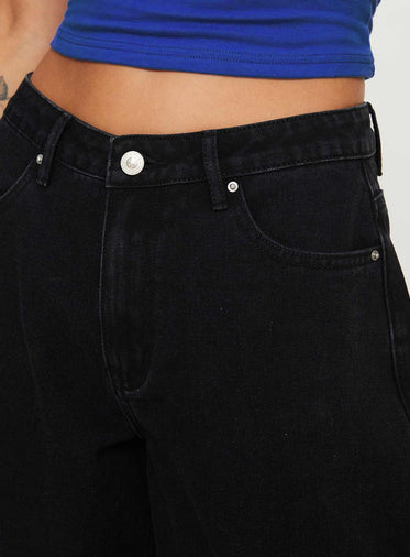 Naylor Mid Rise Wide Leg Jeans Washed Black Denim