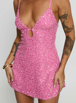 Feel The Vibrations Sequin Mini Dress Hot Pink