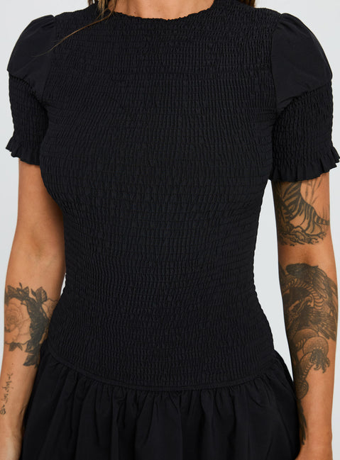Laurita Shirred Mini Dress Black | Princess Polly Laurita Shirred Mini Dress Black | Princess Polly