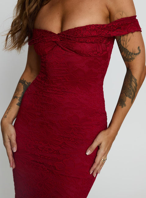 Anabeila Strapless Frill Maxi Dress Red