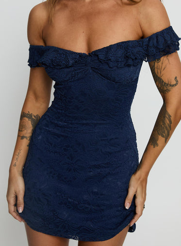 Anabeila Strapless Frill Mini Dress Navy