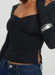 back view of model wearing Princess Polly Rehna Long Sleeve Top Black Full Sleeves Sweetheart 