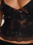 Floral print top Adjustable shoulder straps, v-neckline, ruffle detail Good stretch, fully lined Princess Polly Lower Impact