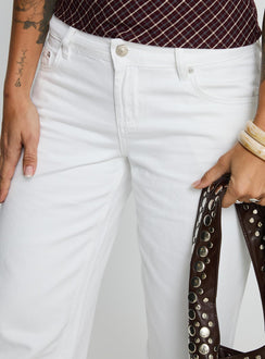 back view of model wearing Princess Polly Sabryna Low Rise Straight Leg Jeans White Low Rise Jeans 