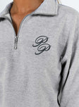 Princess Polly Quarter Zip Sweatshirt Cursive Text Grey Marle / Slate Princess Polly  regular 