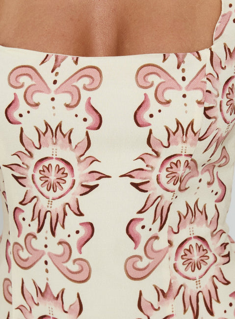 maris mini dress cream pink La Fuori Maris Blush Floral Embellished Mini Dress