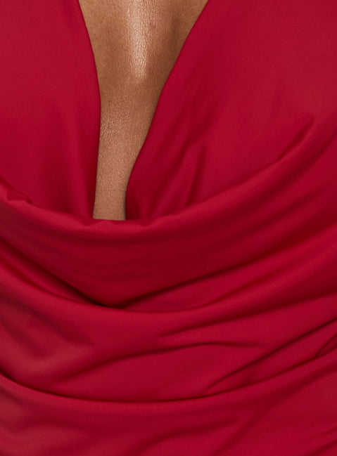 Brinly Jersey Cowl Neck Slouchy Top Red