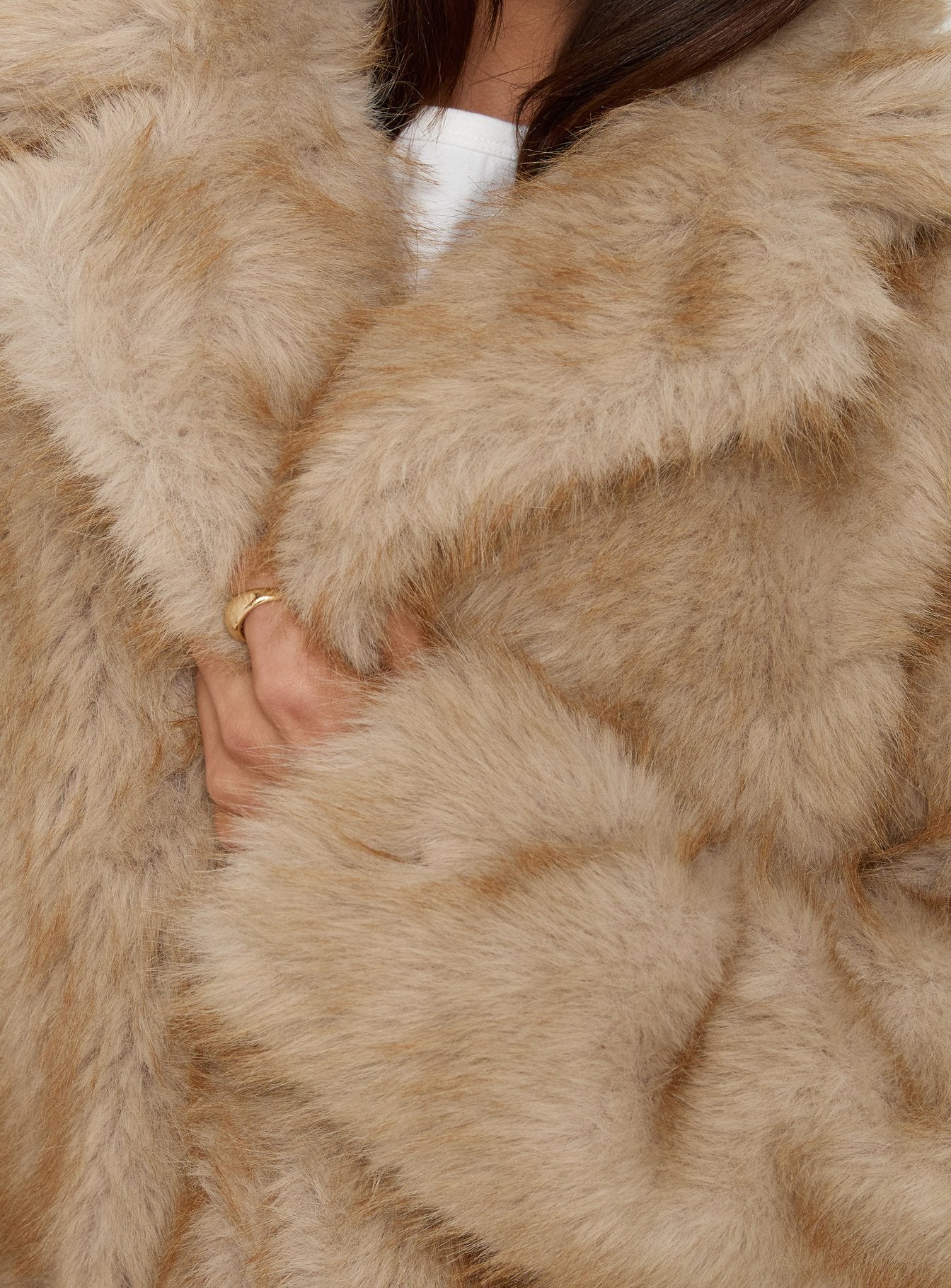 End Of Beginning Faux Fur Longline Jacket Beige