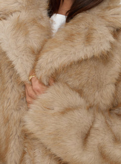 End Of Beginning Faux Fur Longline Jacket Beige