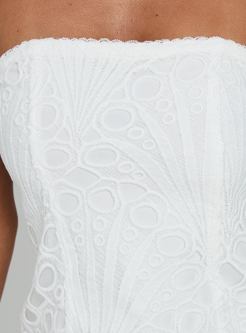 Day Glow Textured Strapless Top White