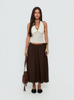 Persuasion Tie Side Midi Skirt Chocolate