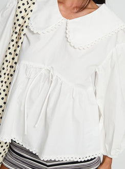 Narelle Deep Collar Blouse Top White