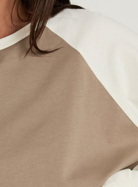Settle Down Long Sleeve Raglan Top Beige Multi