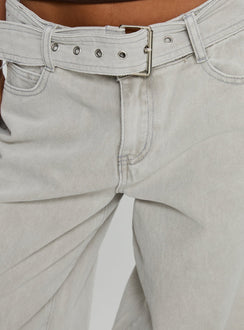 product Princess Polly Katlin Mid Rise Wide Leg Buckle Detail Jeans Grey Wash Mid Rise Jeans 