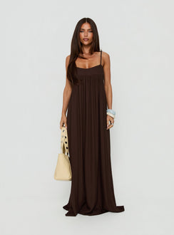 Wildah Linen Smock Maxi Dress Brown