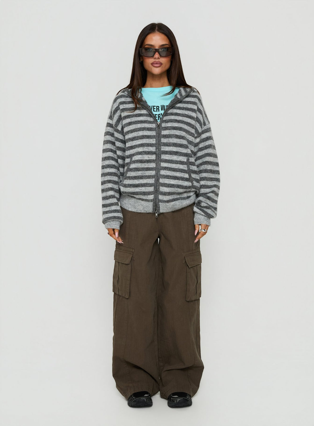 Aubry Oversized True Knit Hoodie Grey Stripe