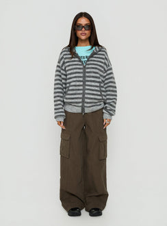 Aubry Oversized True Knit Hoodie Grey Stripe