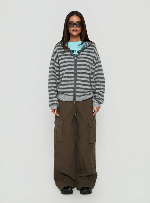 Aubry Oversized True Knit Hoodie Grey Stripe