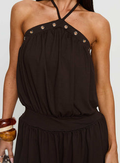 Sunnee Eyelet Detail Playsuit Brown Petite