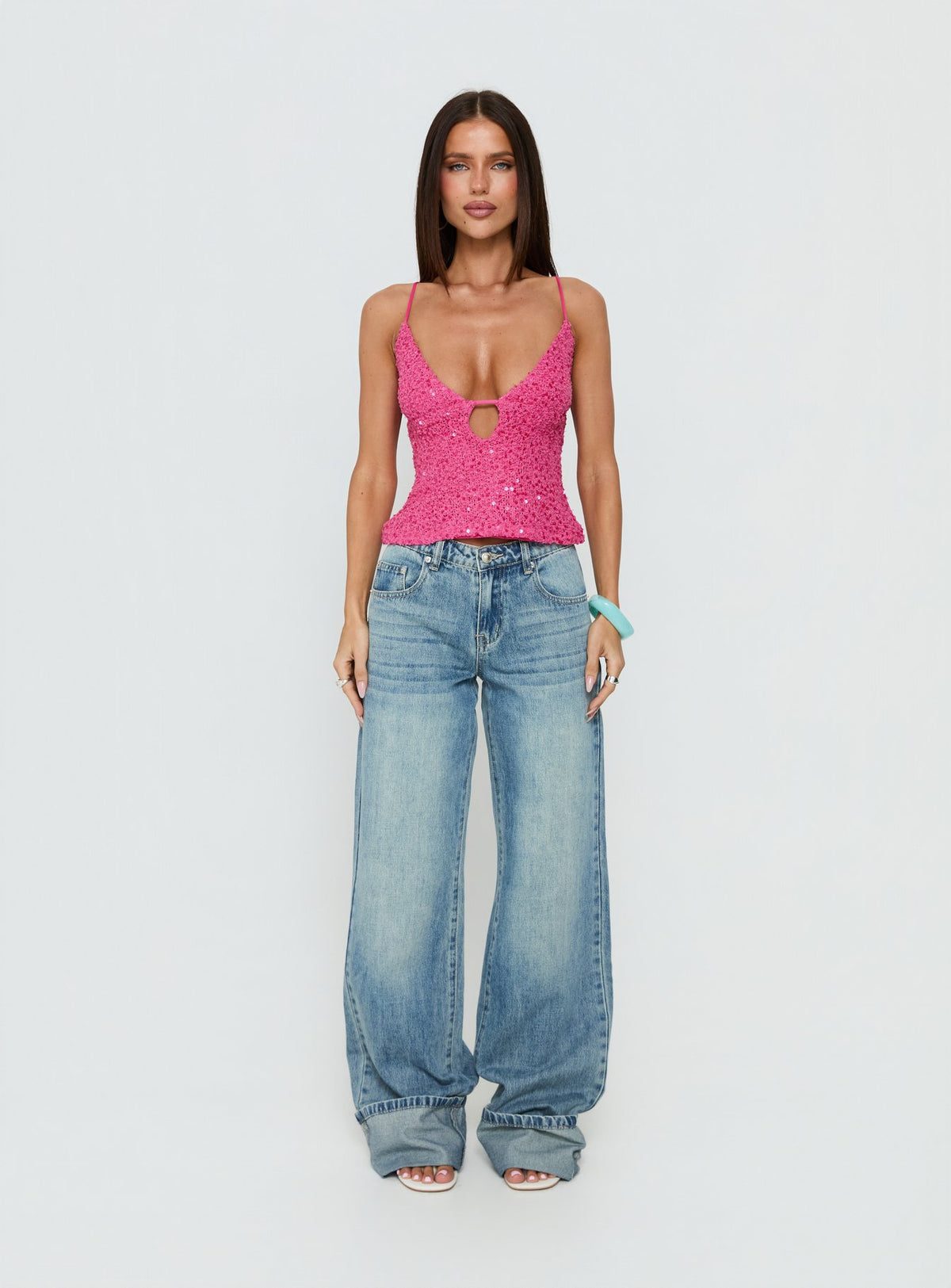Feel The Vibrations Sequin Top Hot Pink