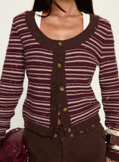 Aniha Top Glitter Knit Top Purple Stripe