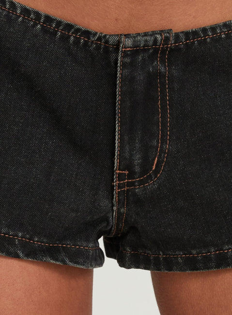Foscara No Waist Micro Denim Shorts Washed Black
