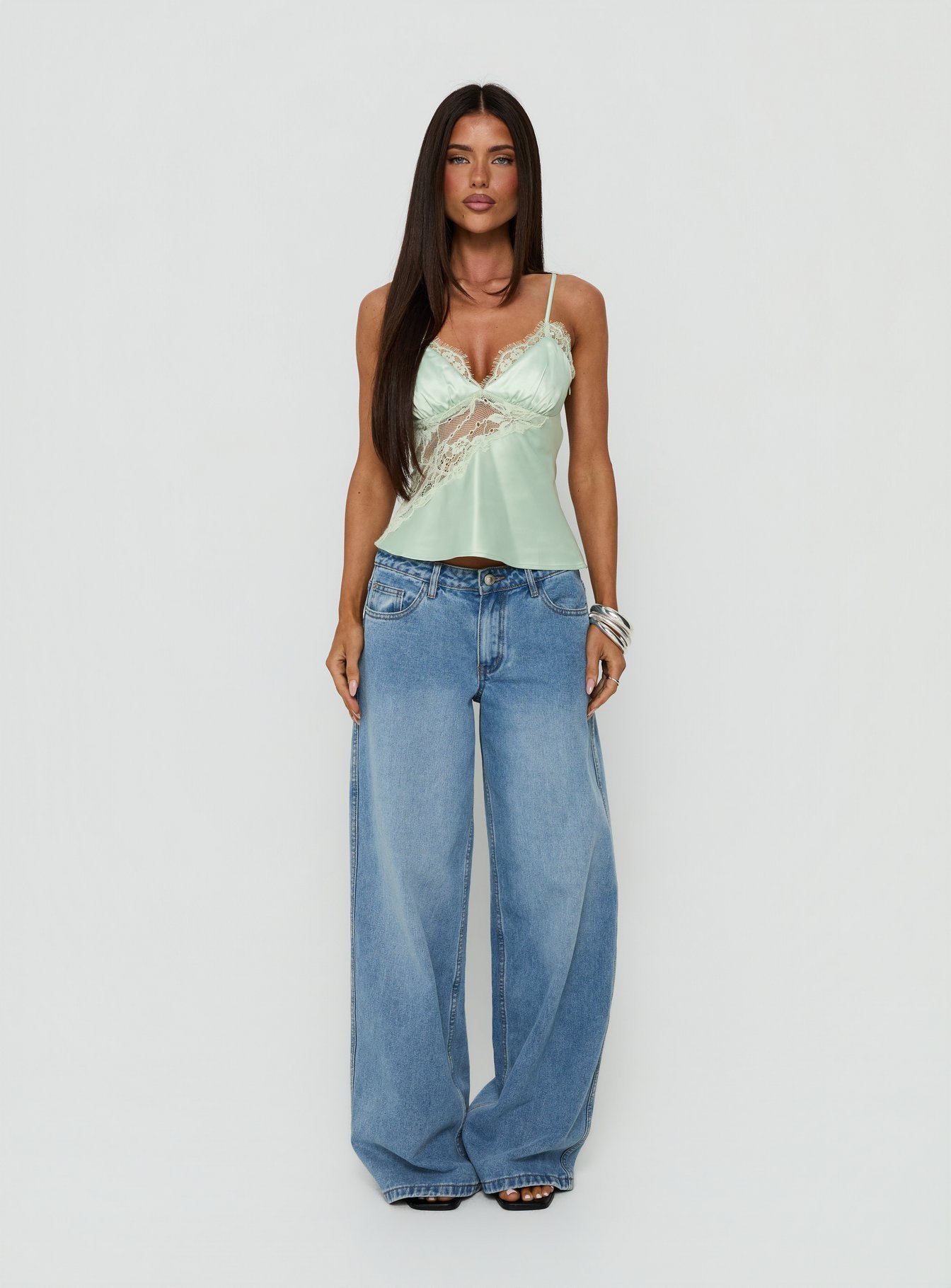 Annamari Lace Satin Cami Top Blue | Princess Polly