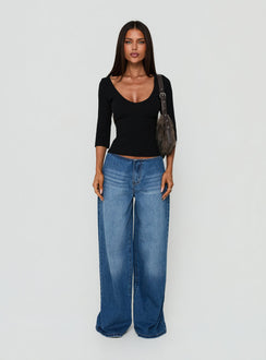 Baseline Rib V Neck 3/4 Sleeve Top Black