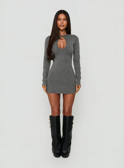 Pip Long Sleeve Keyhole Mini Dress Dark Grey Marle