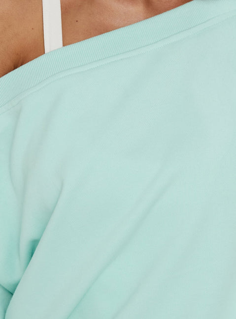 Wellness Off The Shoulder Sweatshirt Turquoise