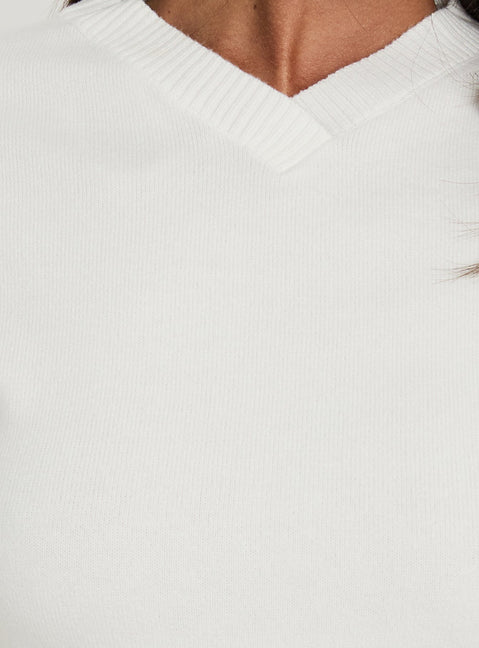 Featuring Emerica V Neck Cinched Sweater White womens-jumpers with oversized fit and short length Princess Polly