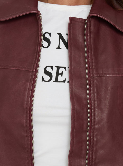 Napoleon Faux Leather Jacket Burgundy