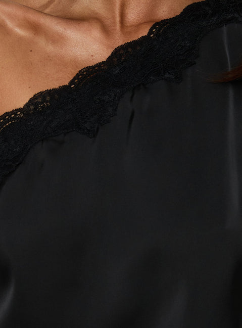Full Send Off Shoulder Lace Trim Top Black