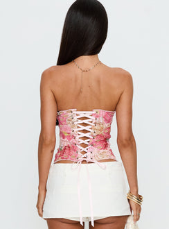 Raynelle Strapless Tie Back Corset Top Pink Multi