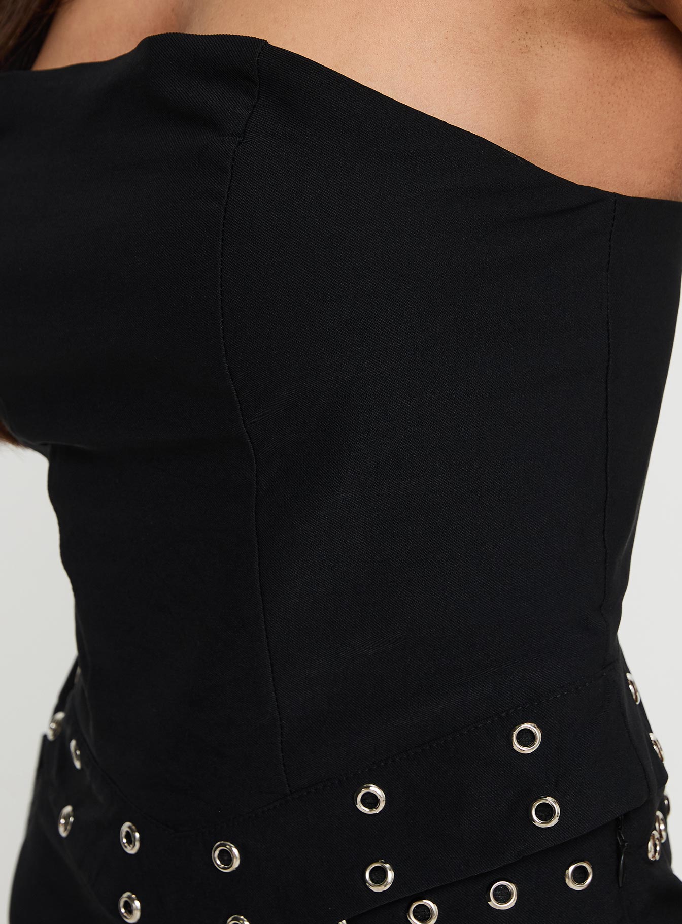 back view of model wearing Princess Polly Passionette Strapless Top Black Sleeveless straight 