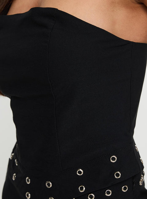 back view of model wearing Princess Polly Passionette Strapless Top Black Sleeveless straight 