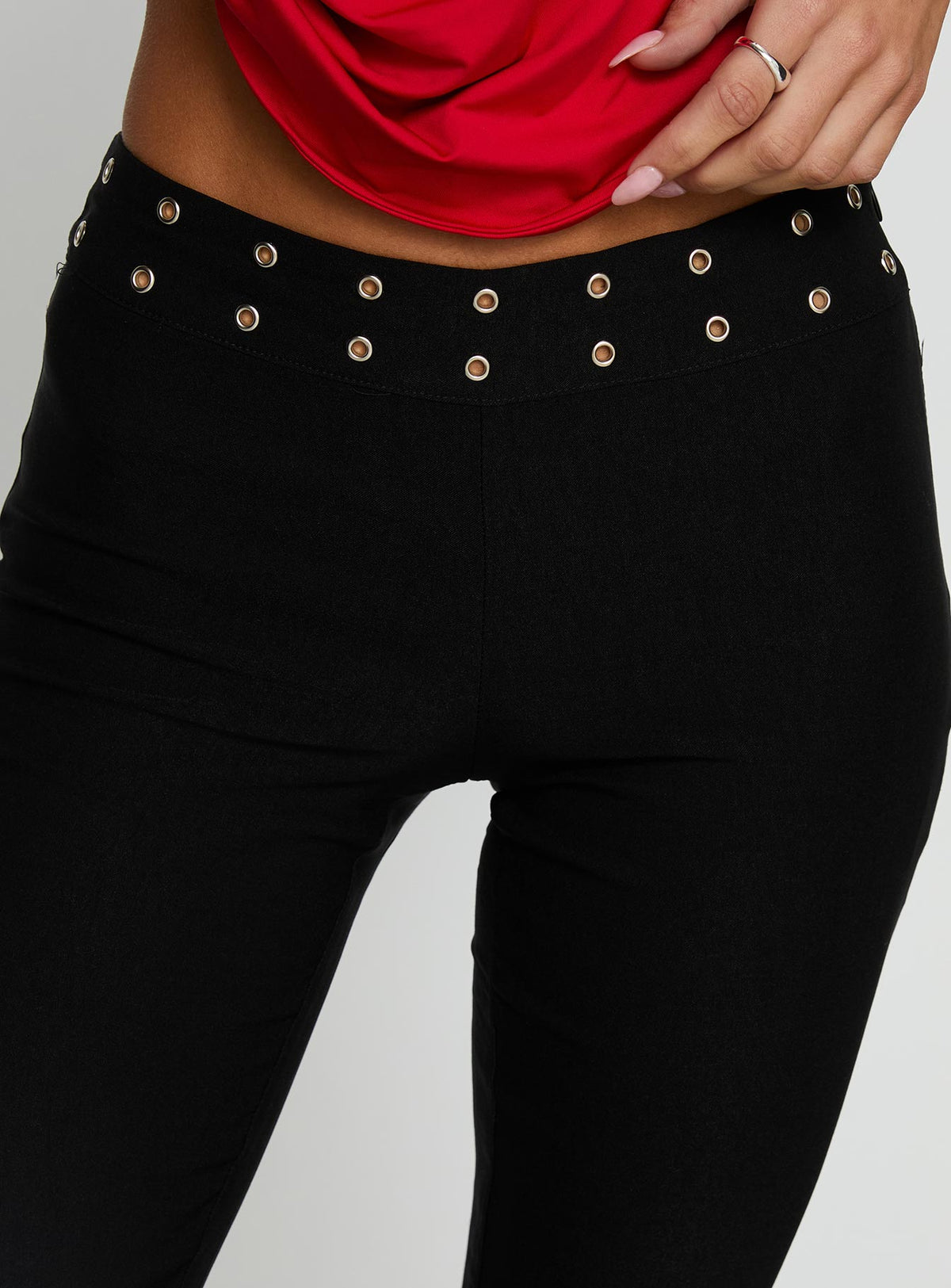 Yevina Eyelet Flare Pant Black Tall