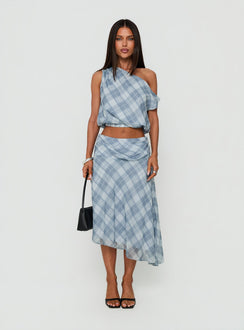 Sabbine Asymmetrical Midi Skirt Blue Check