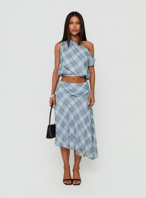 Sabbine Asymmetrical Midi Skirt Blue Check