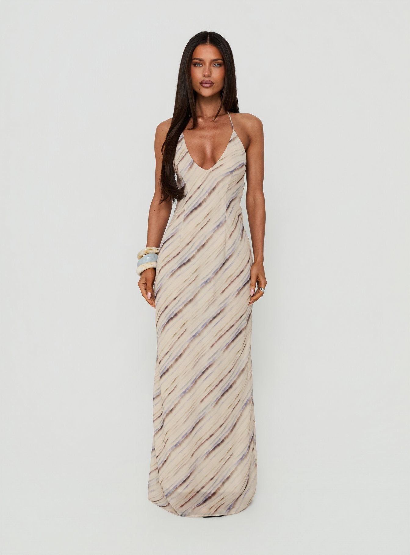 Esmira Halter Maxi Dress Cream Stripe