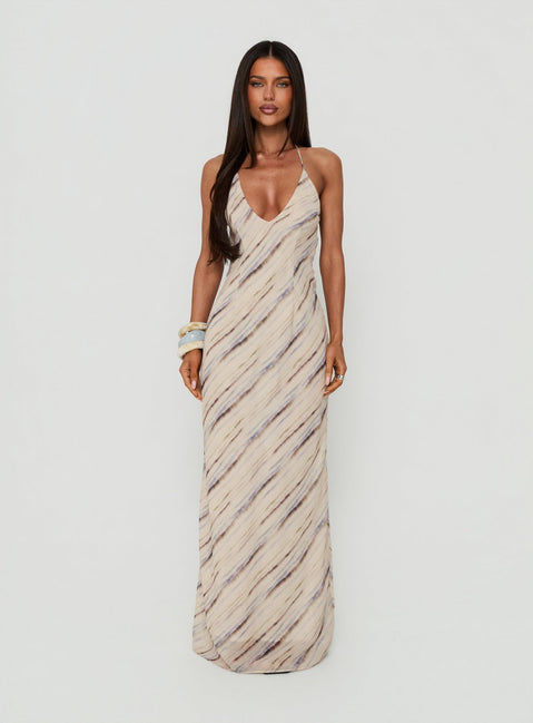 Esmira Halter Maxi Dress Cream Stripe