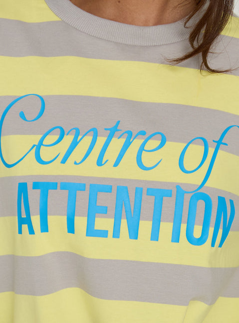Centre Of Attention Oversized Graphic Long Sleeve Top Yellow / Grey Stripe