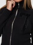 Nylah Zip Up Knit Jacket Black