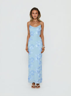 Angel Voices Cowl Neck Maxi Dress Blue Burnout