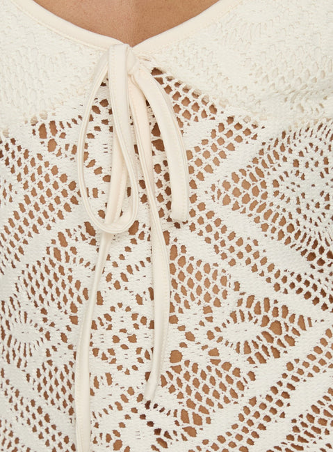 Eminent Crochet Low Back Maxi Dress Cream
