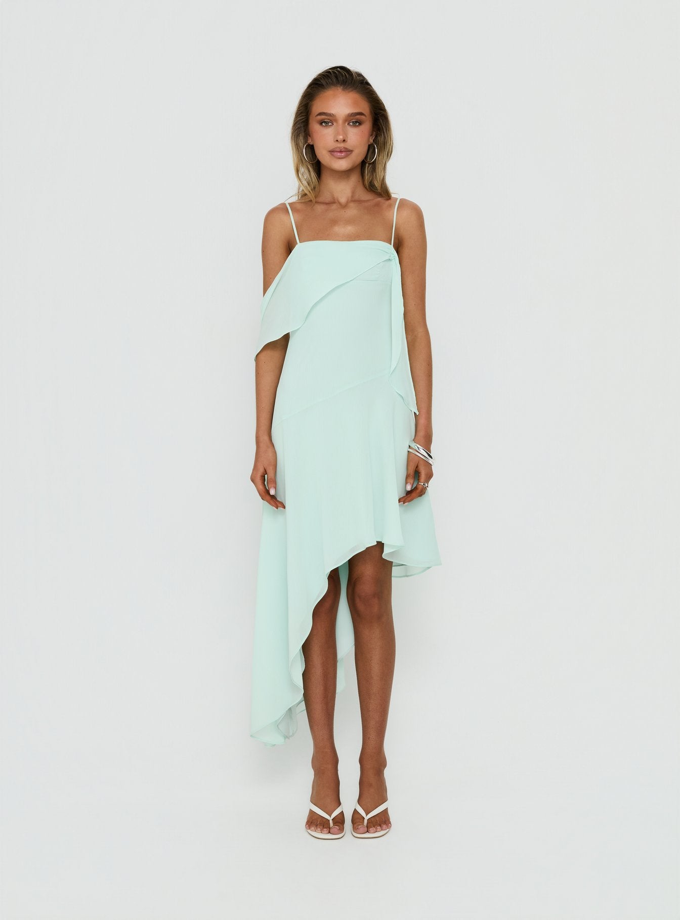 Massey Bust Draping Low Back Midi Dress Aqua | Princess Polly