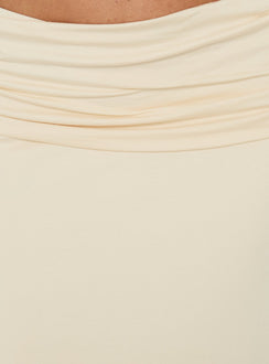 Sezzia Ruched Asymmetrical Midi Skirt Beige