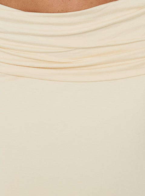Sezzia Ruched Asymmetrical Midi Skirt Beige