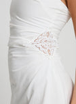 back view of model wearing Princess Polly Doiley Moiley Mini Dress White Square Neck 