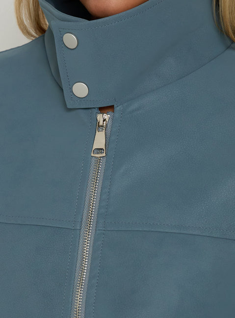 Ellissa Faux Suede Bomber Jacket Slate Blue